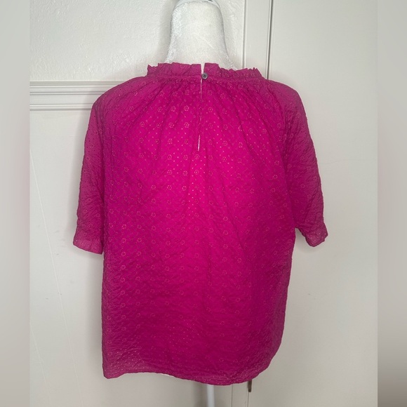Loft Fuchsia Pink Eyelet Ruffle Top size L - Picture 4 of 11